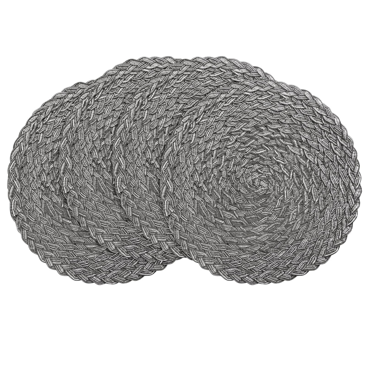 Floroom 15 Inch Round Braided Placemats Set of 4, Washable Heat Resistant Cotton Polyester Circle Place Mats for Kitchen Dining Table - Navy Blue