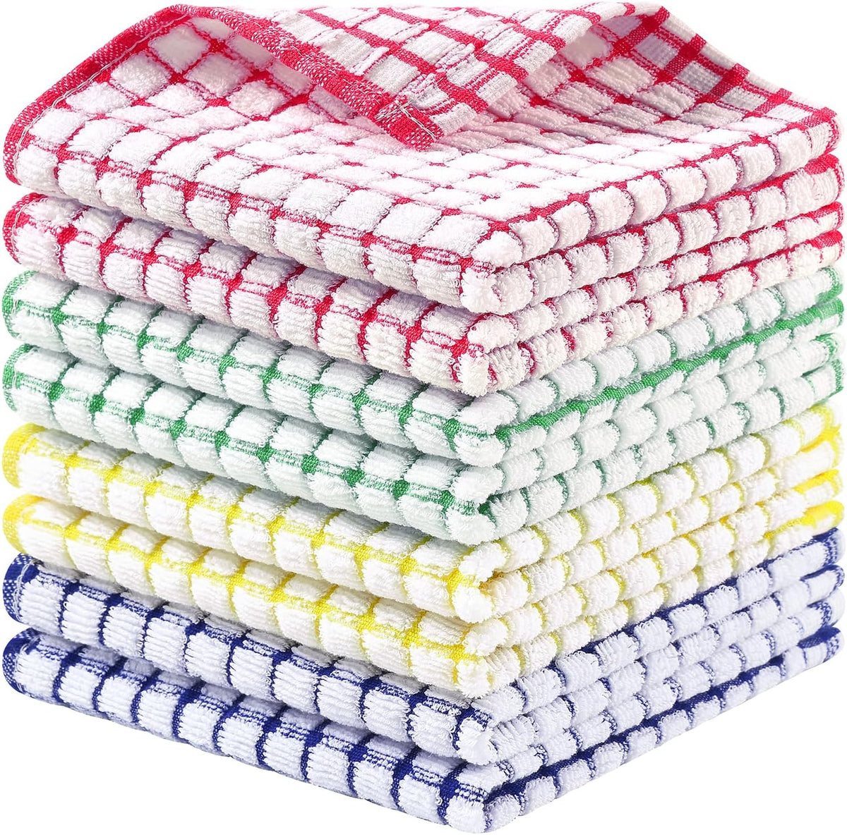 Homaxy 8 Pack Terry Kitchen Dish Cloths, 12"x12", Blue/Yellow/Red/Green