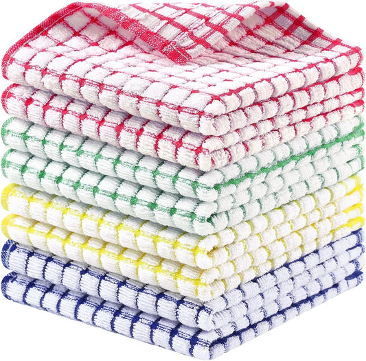 Homaxy 8 Pack Terry Kitchen Dish Cloths, 12"x12", Blue/Yellow/Red/Green