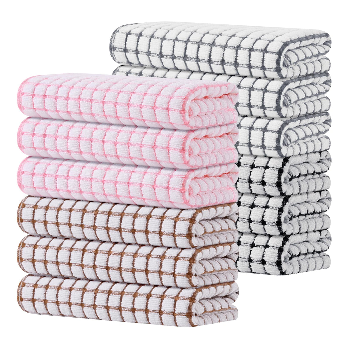 Kitinjoy Cotton 8 Pack Terry Kitchen Dish Cloths, Mixed Color