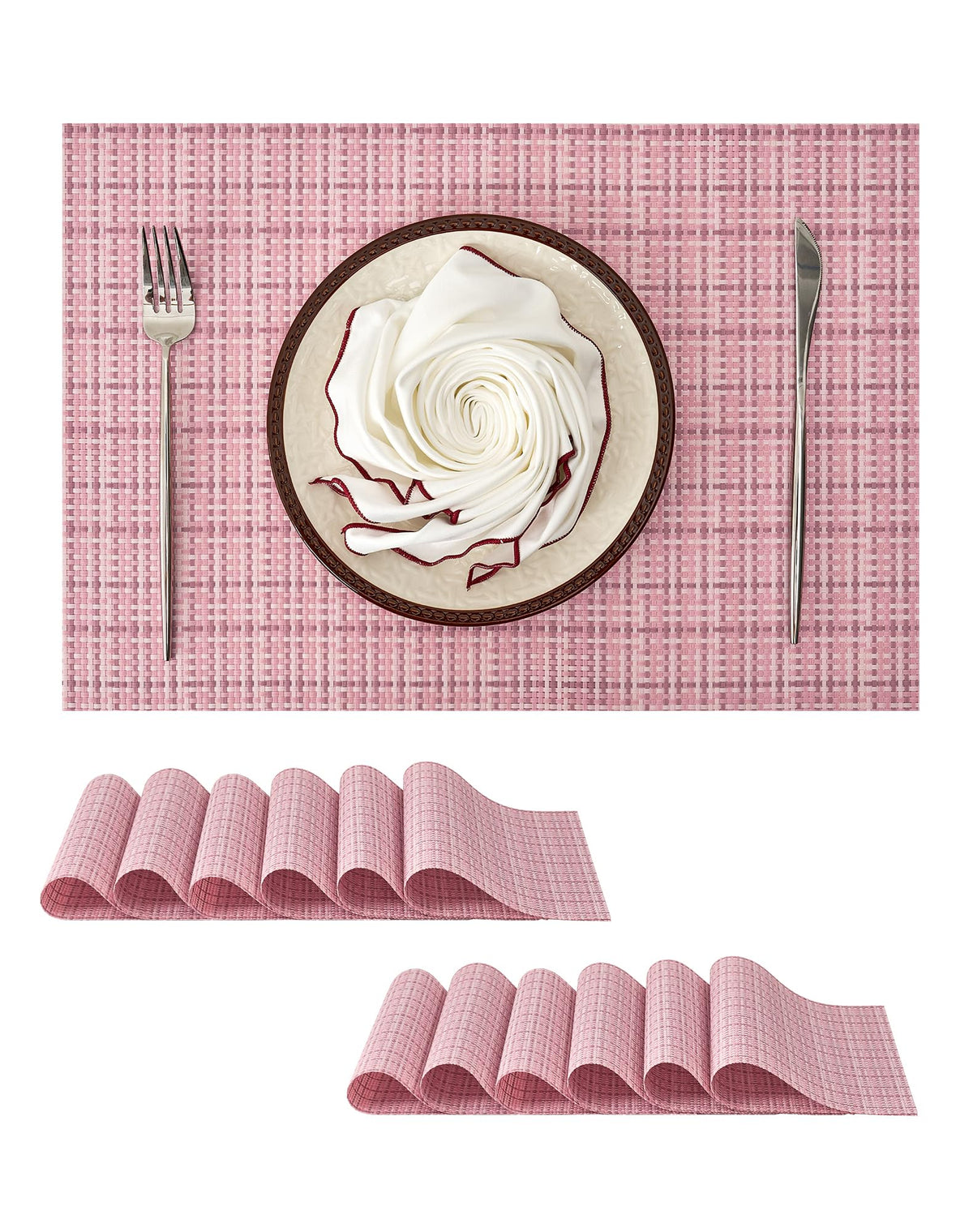 Beige Placemats Set of 4 - Heat-Resistant, Non-Slip Table Mats, Washable Woven Vinyl for Indoor & Outdoor Dining