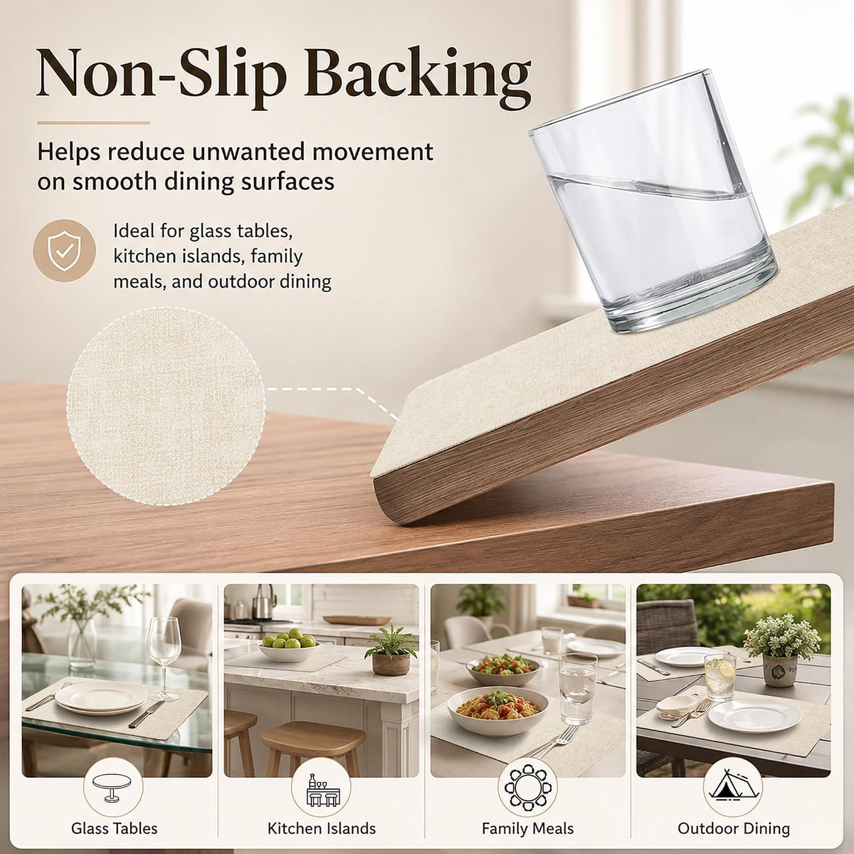 Maxpearl Faux Leather Placemats Set of 6, Easy to Clean, Beige