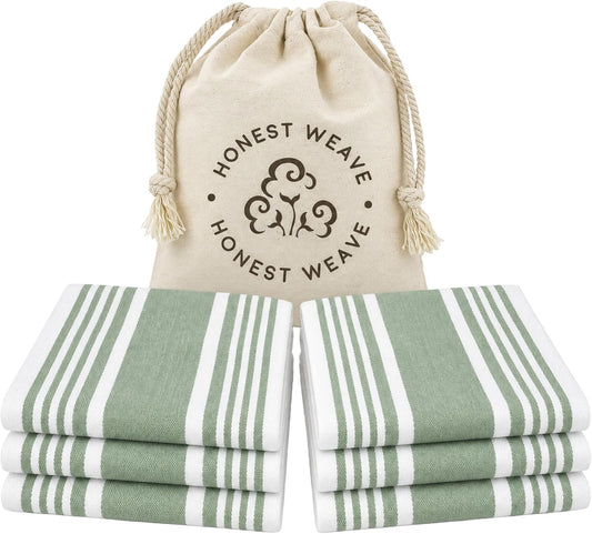 HONEST WEAVE Organic Cotton Kitchen Towels, Sage Stripe, 6-Pack, 20x30 in