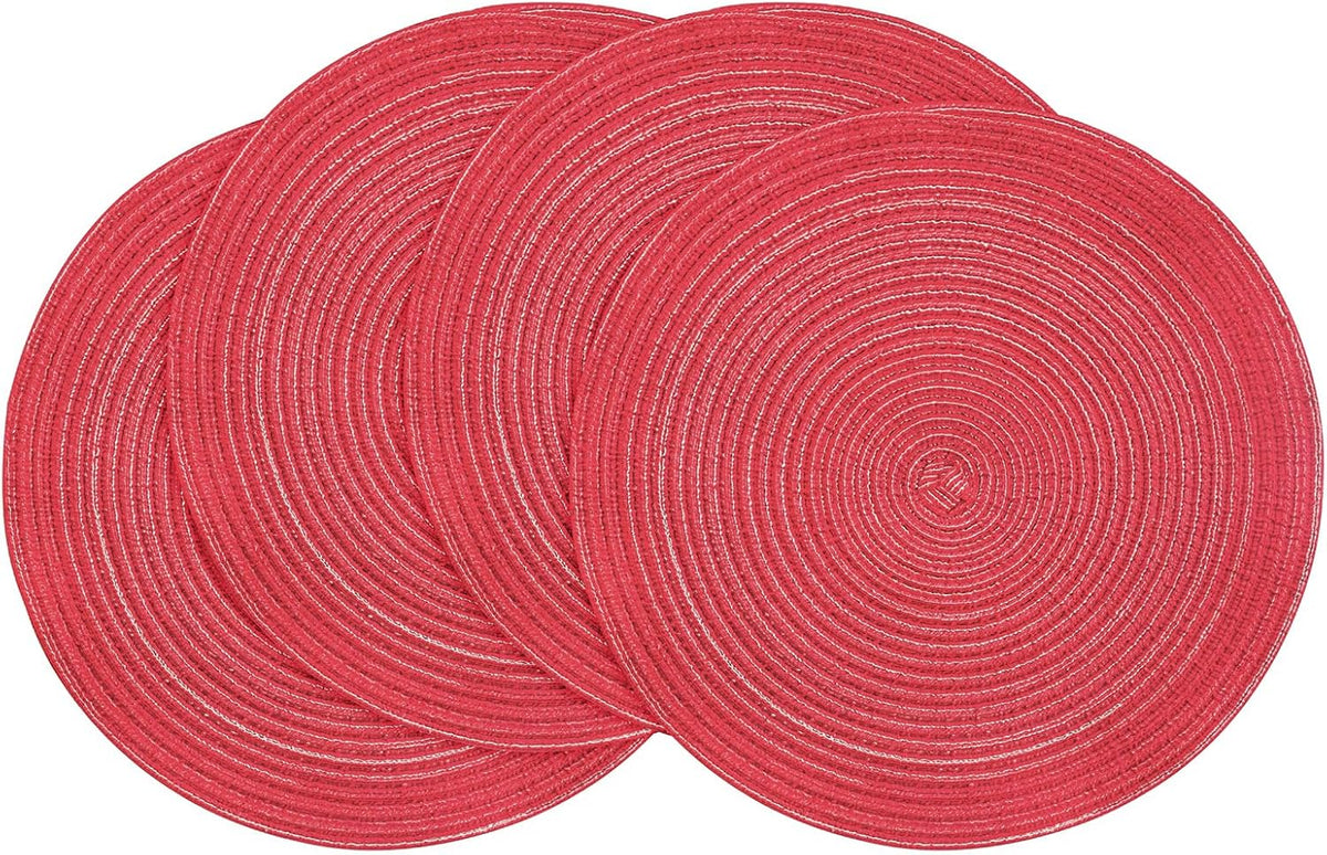 Floroom 15 Inch Round Braided Placemats Set of 4, Washable Heat Resistant Cotton Polyester Circle Place Mats for Kitchen Dining Table - Navy Blue