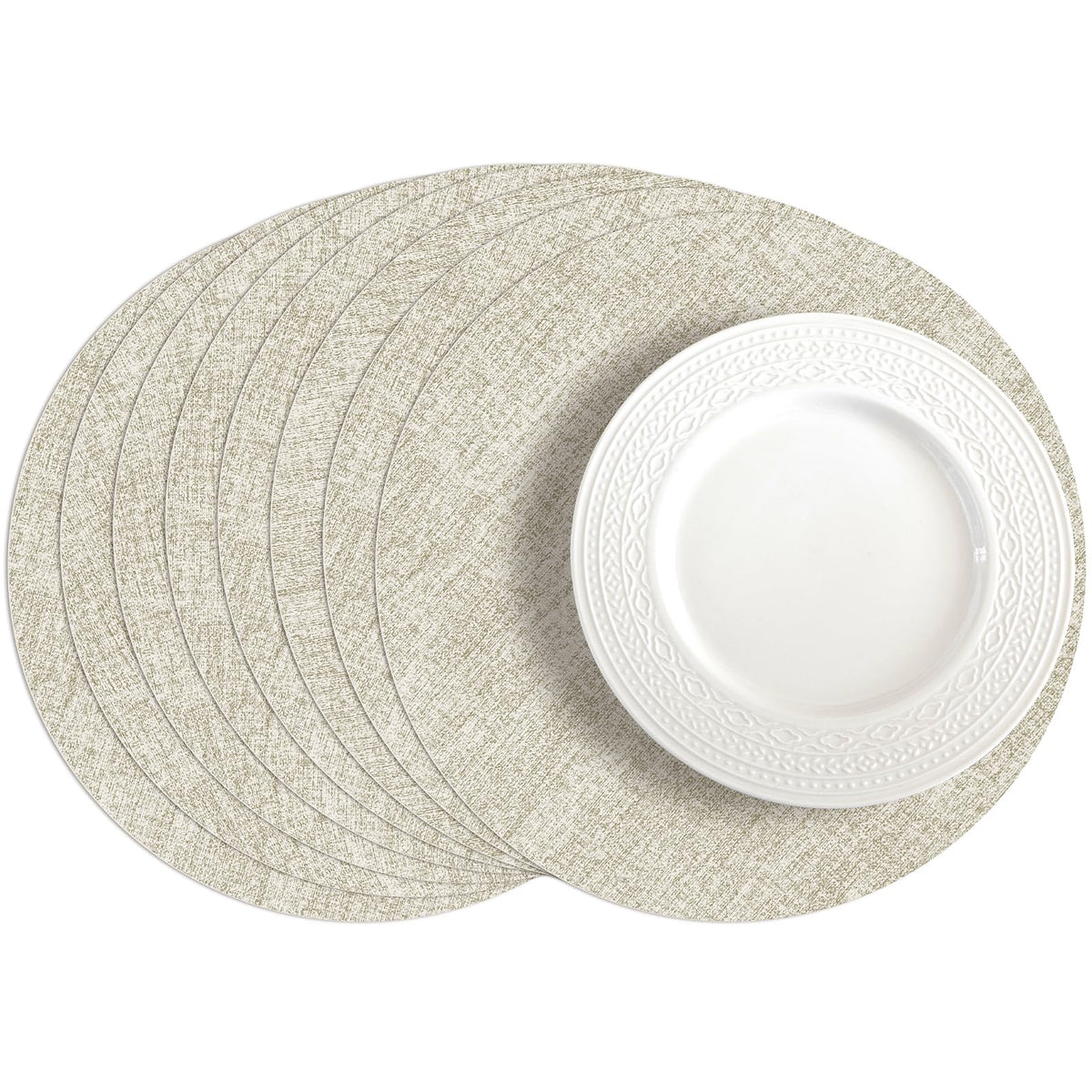 Romanstile Faux Leather Vinyl Placemats Set of 6, Light Grey