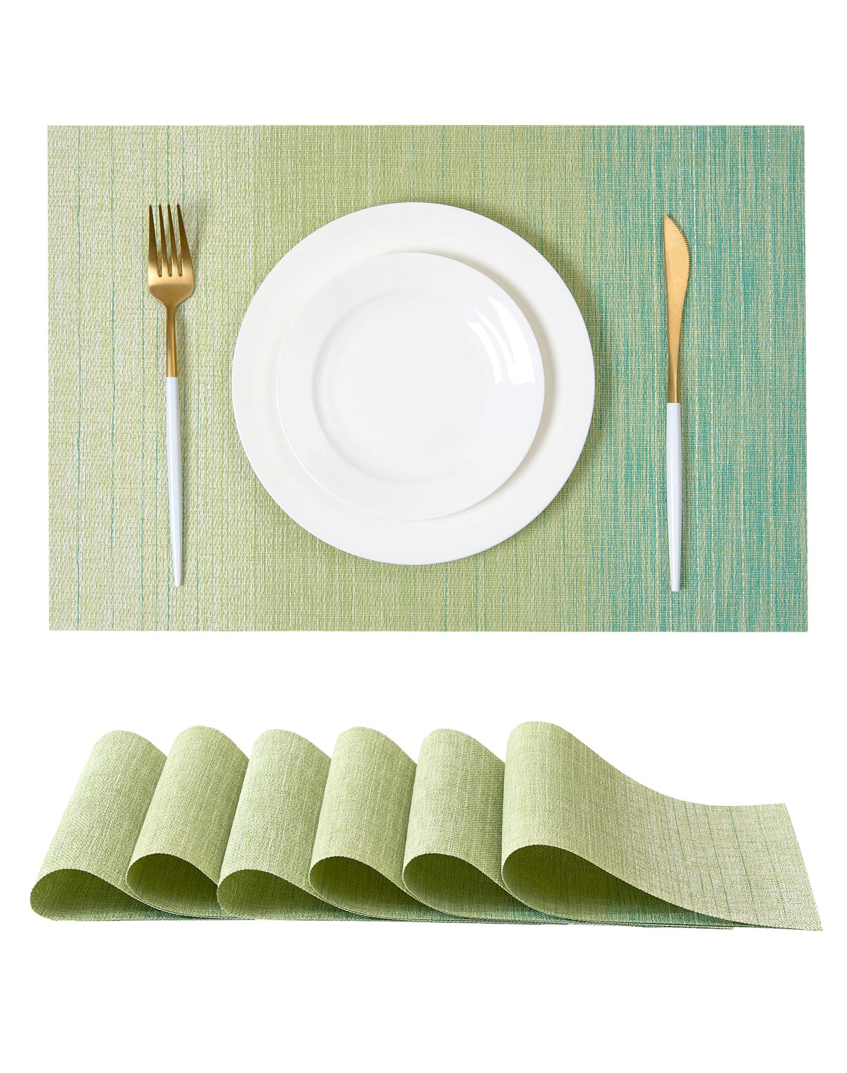 Beige Placemats Set of 6 - Heat-Resistant, Non-Slip Table Mats, Washable Woven Vinyl for Indoor & Outdoor Dining