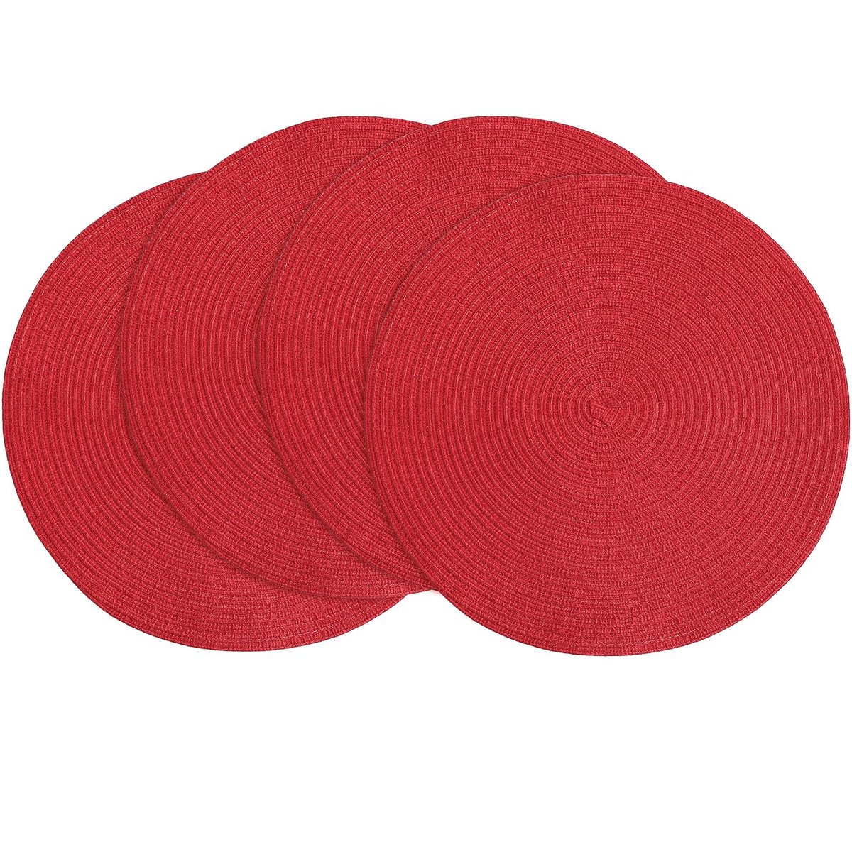 Floroom 15 Inch Round Braided Placemats Set of 4, Washable Heat Resistant Cotton Polyester Circle Place Mats for Kitchen Dining Table - Navy Blue
