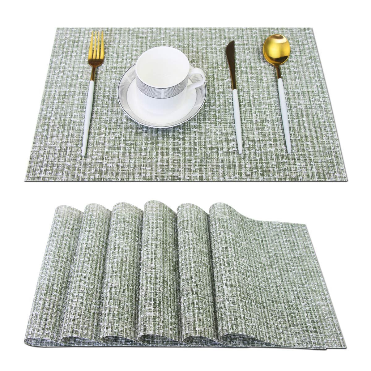 PIGCHCY Placemats,Washable Vinyl Woven Table Mats,Elegant Durable Placemats for Dining Table Set of 4 (18 x 12 inches, Pure Black)