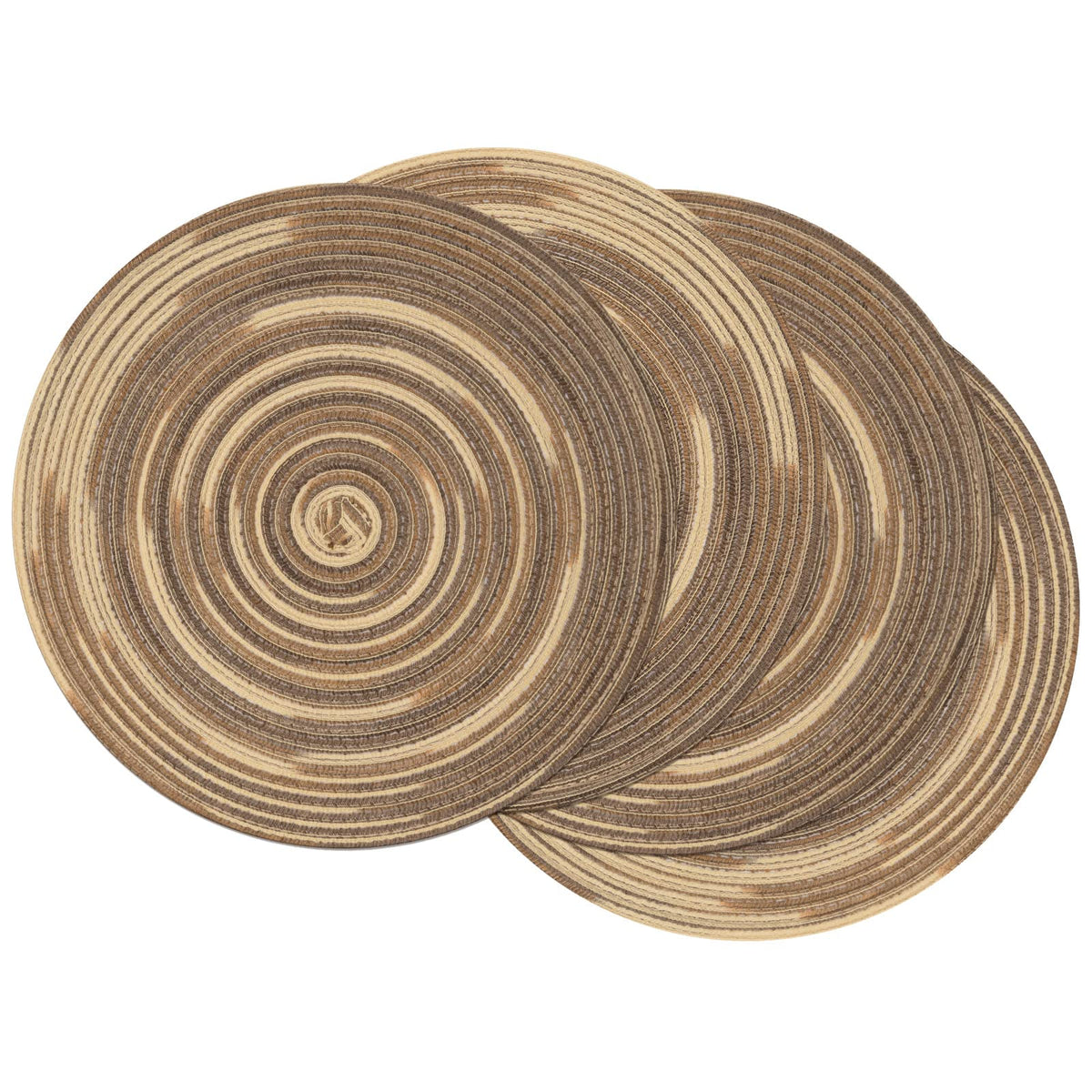 SHACOS 15 inch Round Placemats Set of 6, Cotton Polyester Woven Braided Place Mats, Washable Heat Resistant Circle Table Mats for Dining Table (Beige, 6)