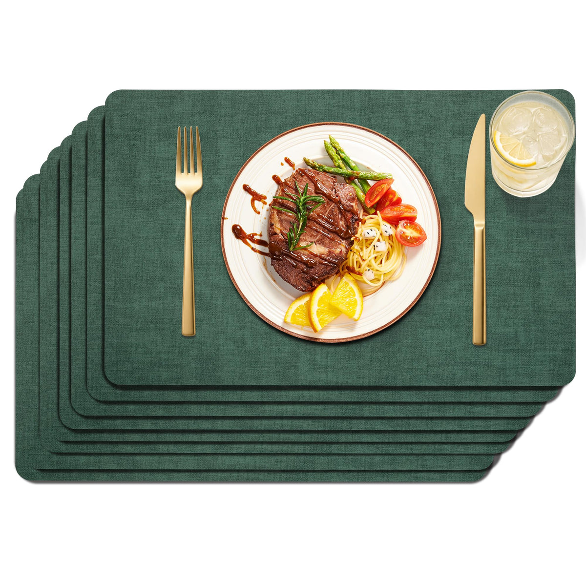 Maxpearl Faux Leather Placemats Set of 6, Easy to Clean, Brown