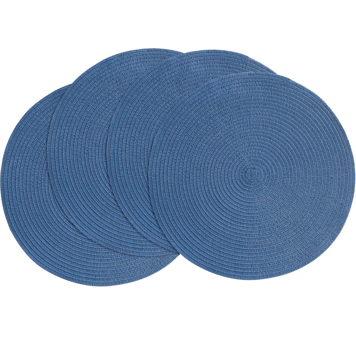 Floroom 15 Inch Round Braided Placemats Set of 4, Washable Heat Resistant Cotton Polyester Circle Place Mats for Kitchen Dining Table - Navy Blue