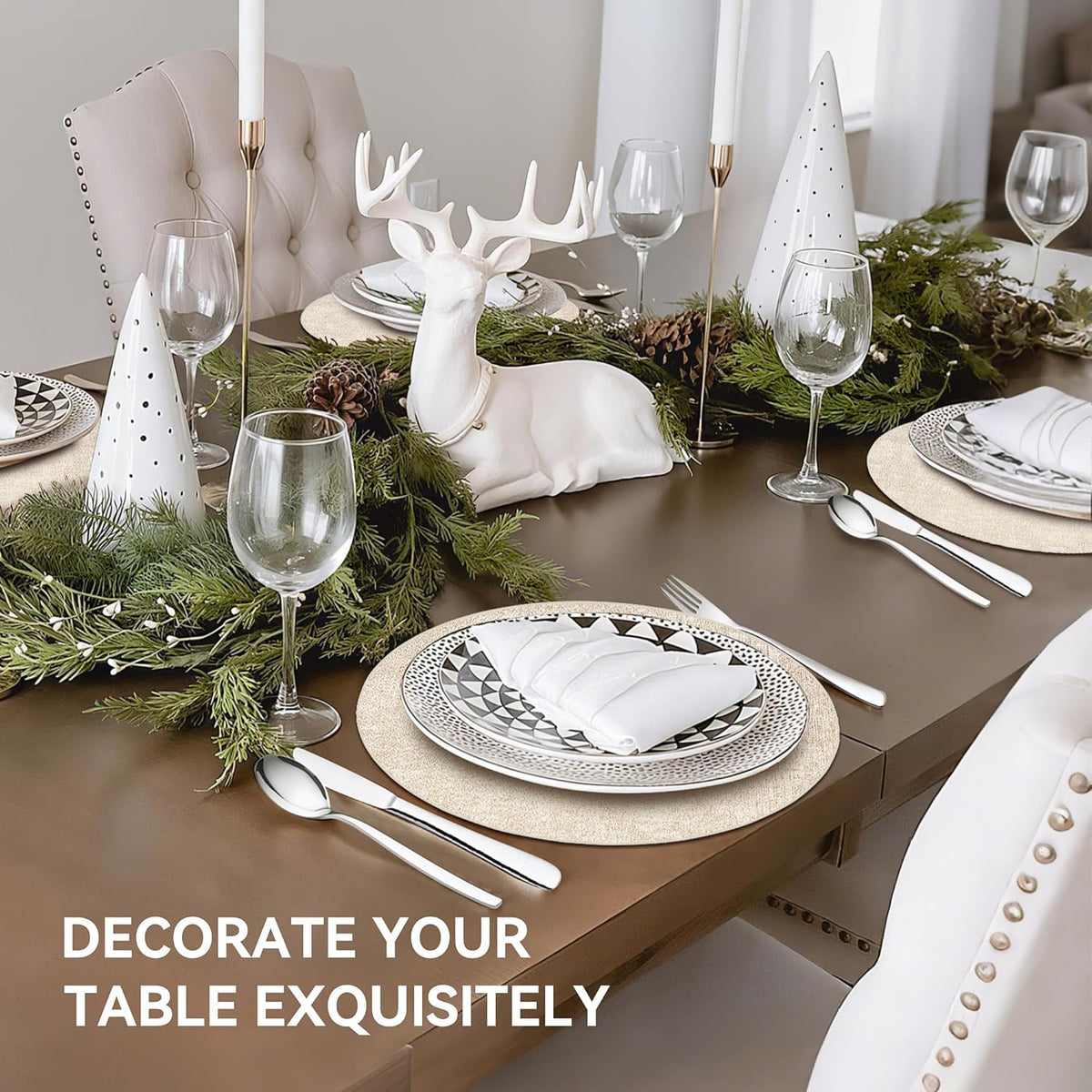 13" Round Placemats Set of 6, Reversible Faux Leather Wipeable Table Mats