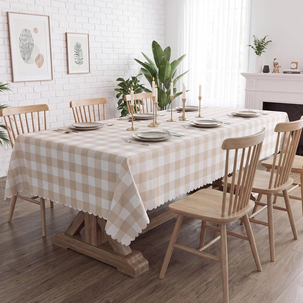 3Pack Light Khaki Gingham Tablecloths, Khaki and White Checkered Tablecloth