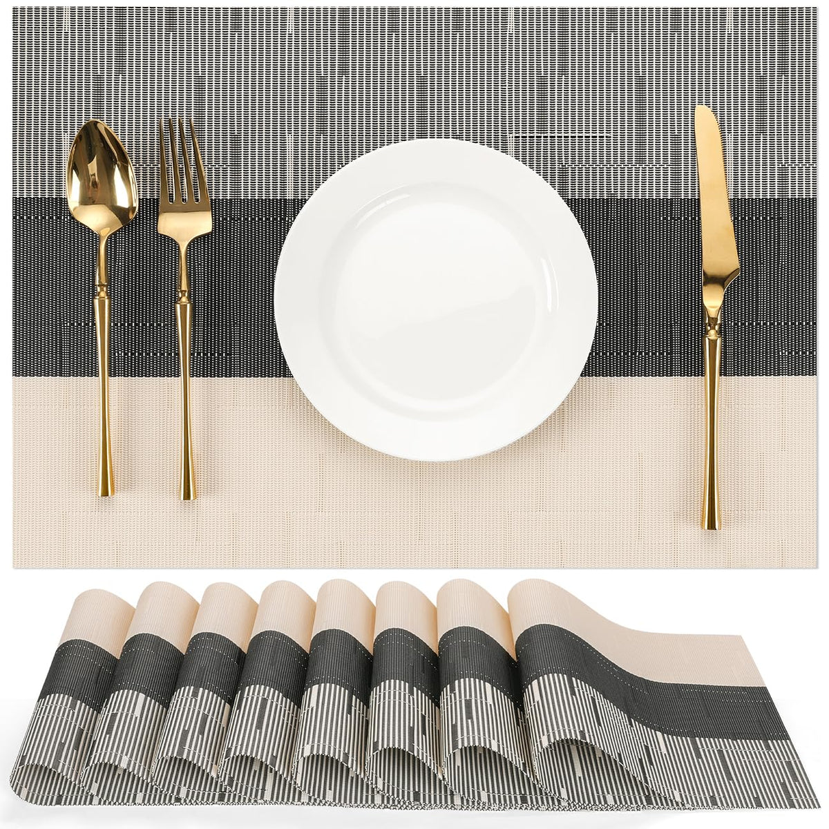 Placemats Set of 6, Vinyl Woven Heat-Resistant Place Mats