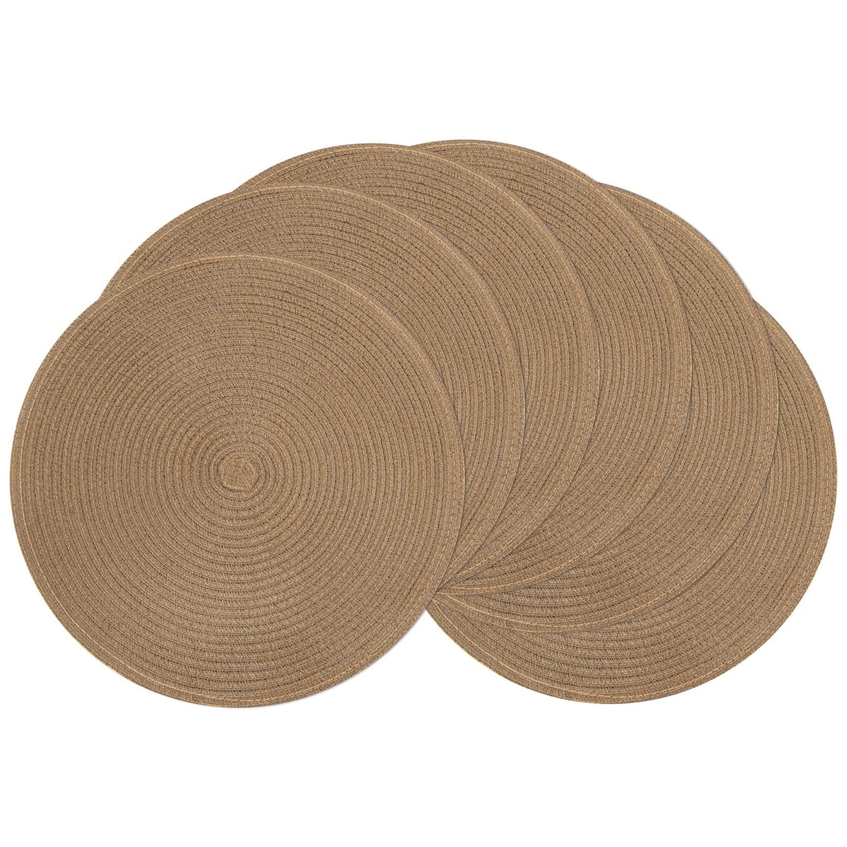 SHACOS Round Braided Placemats Set of 8 Cotton Fabric Round Table Mats Non Slip Washable 15 inch Round Place Mats Home Party Table Decor (Beige, 8)