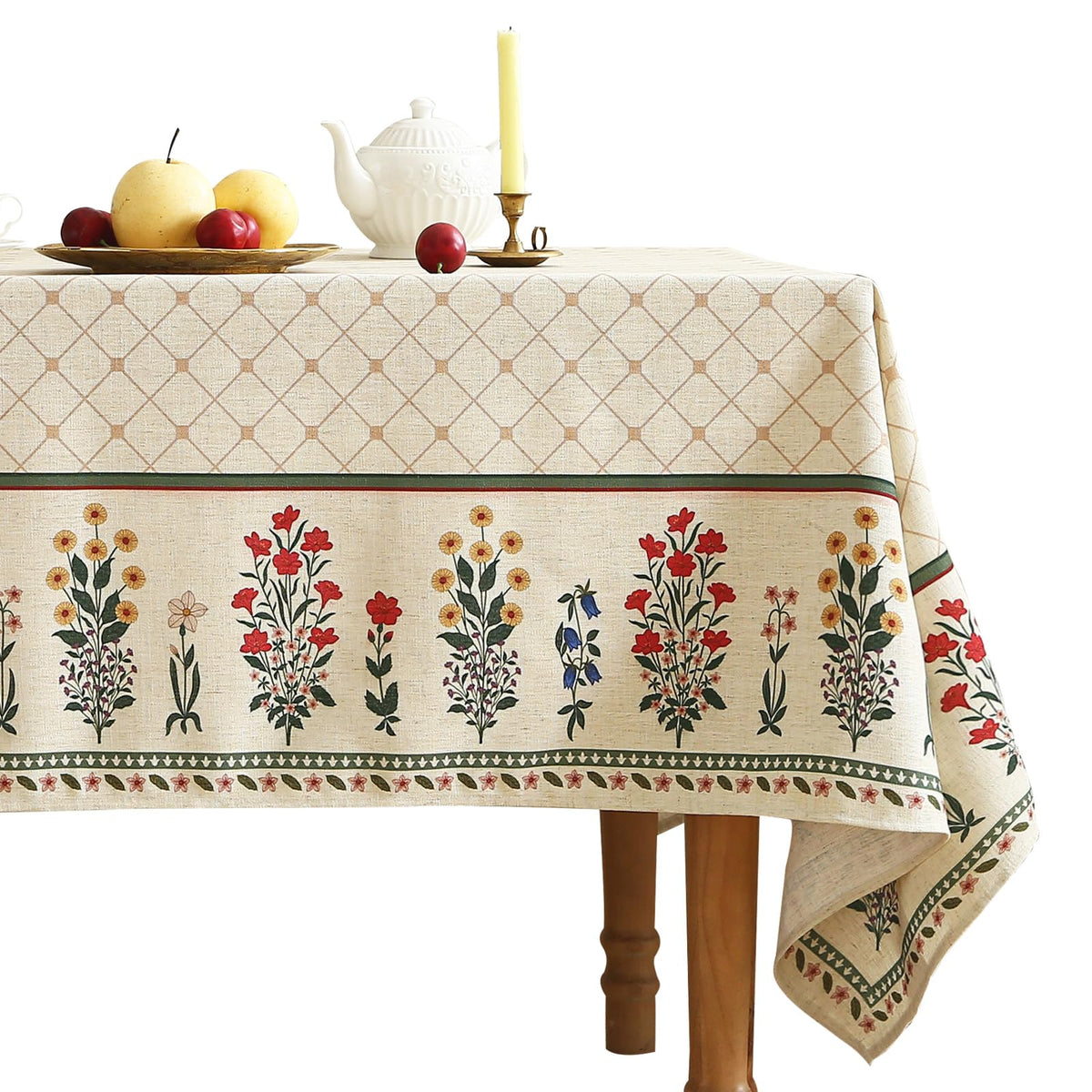 ISAENNE Designer Linen Rectangular Long Tablecloth,118"x67"-Serenity G