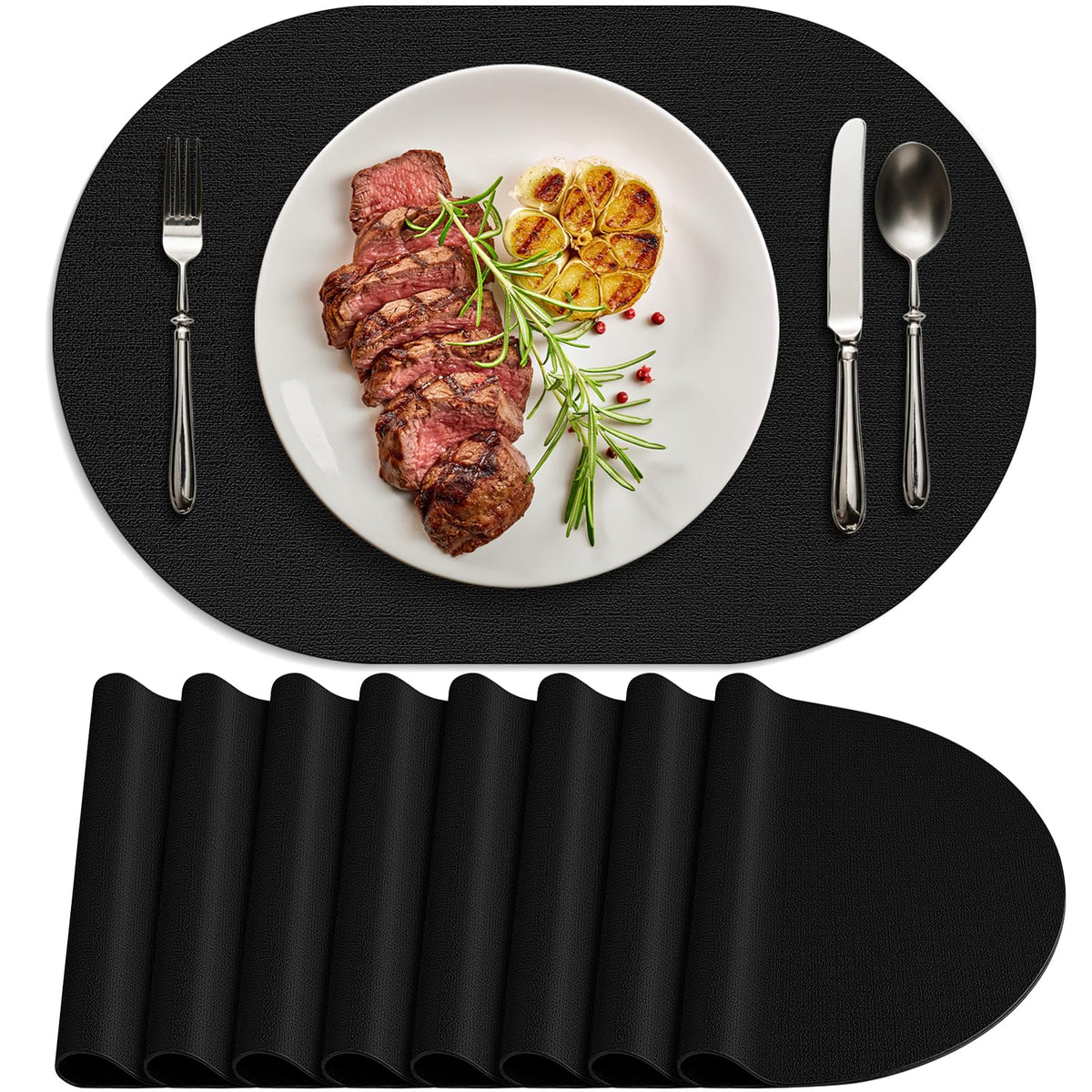 Faux Leather Oval Placemats Set of 6, Beige