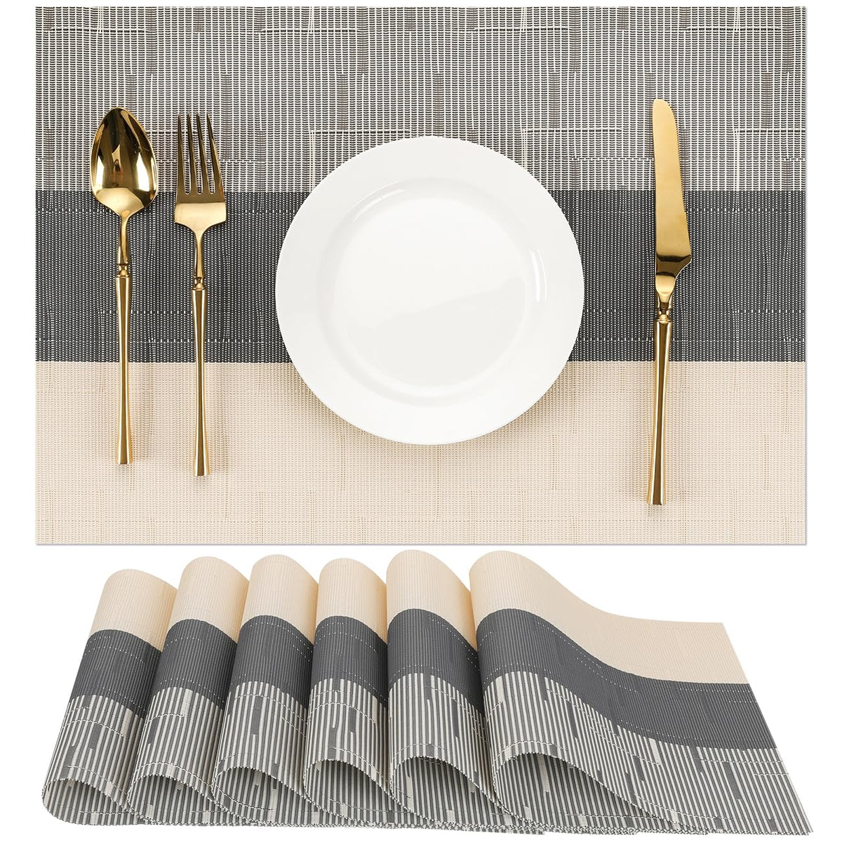 Placemats Set of 6, Vinyl Woven Heat-Resistant Place Mats