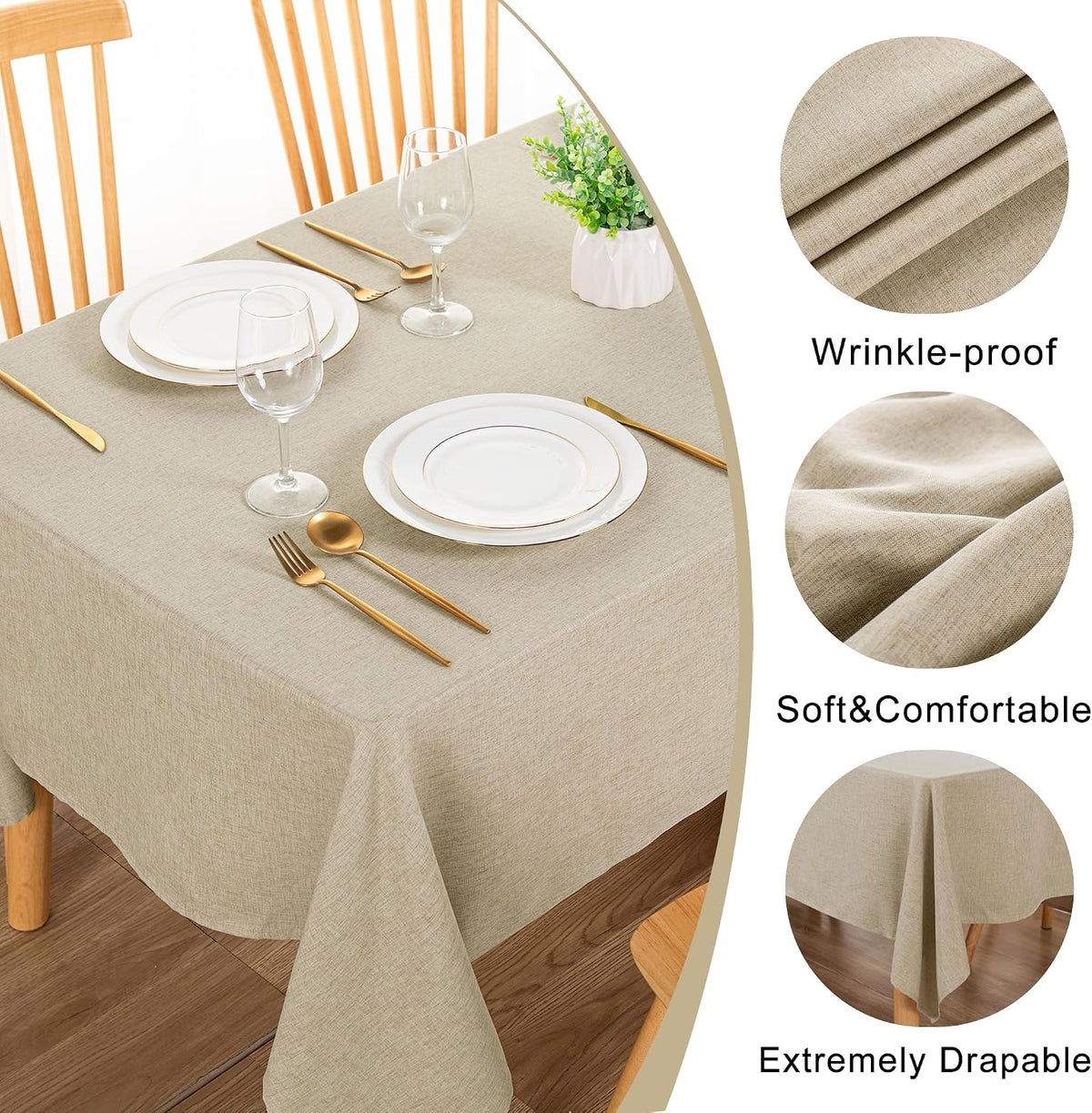 DWCN Rectangle Faux Linen Tablecloth, Table Cover, 54 x 108 Inch, Beige