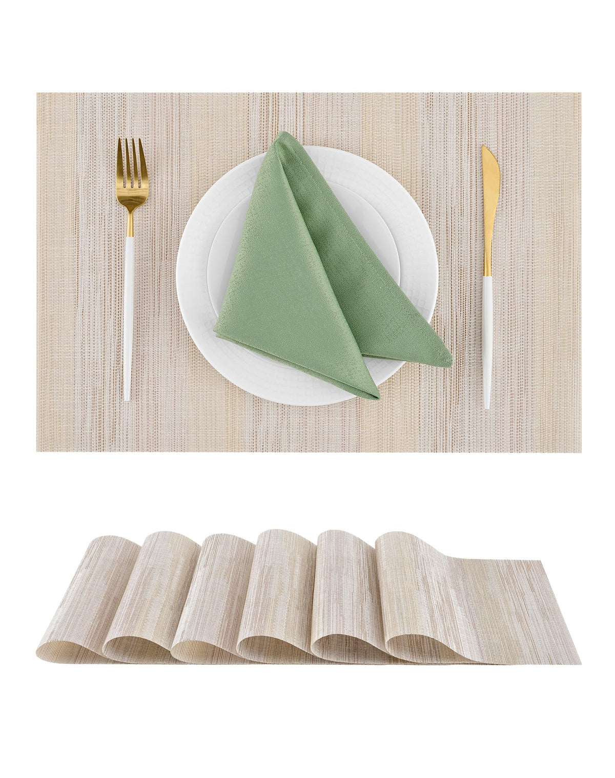 Beige Placemats Set of 4 - Heat-Resistant, Non-Slip Table Mats, Washable Woven Vinyl for Indoor & Outdoor Dining