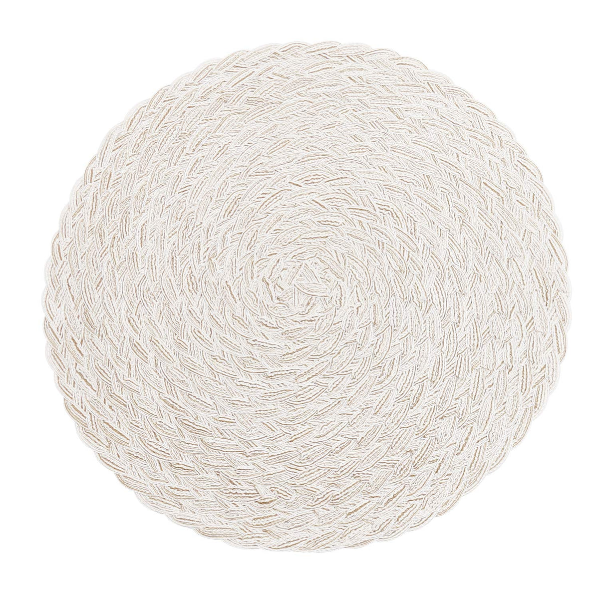 SHACOS Round Braided Placemats Set of 8 Cotton Fabric Round Table Mats Non Slip Washable 15 inch Round Place Mats Home Party Table Decor (Beige, 8)