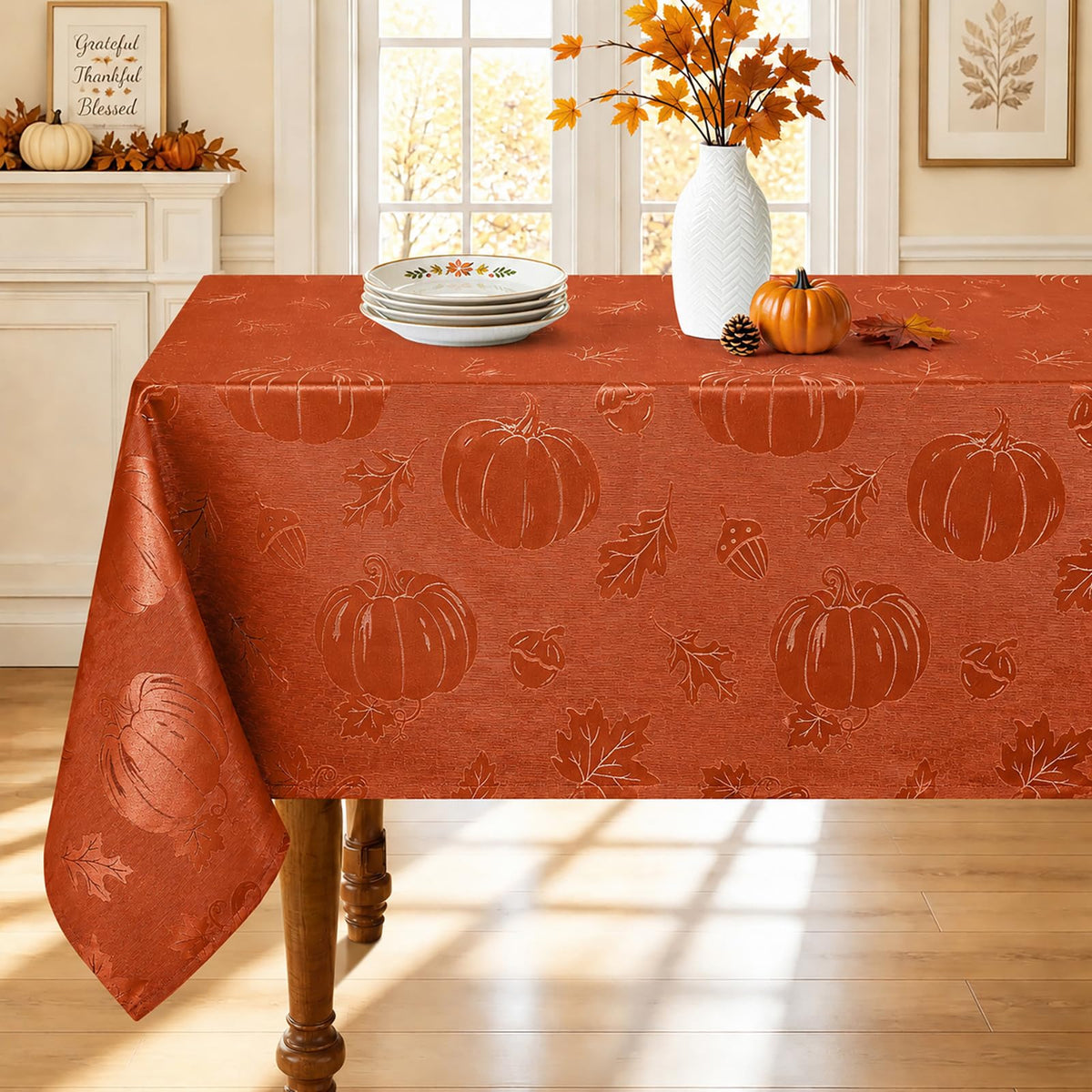 Smiry 60x84 Inch Thanksgiving Jacquard Rectangle Table Cloth for Fall