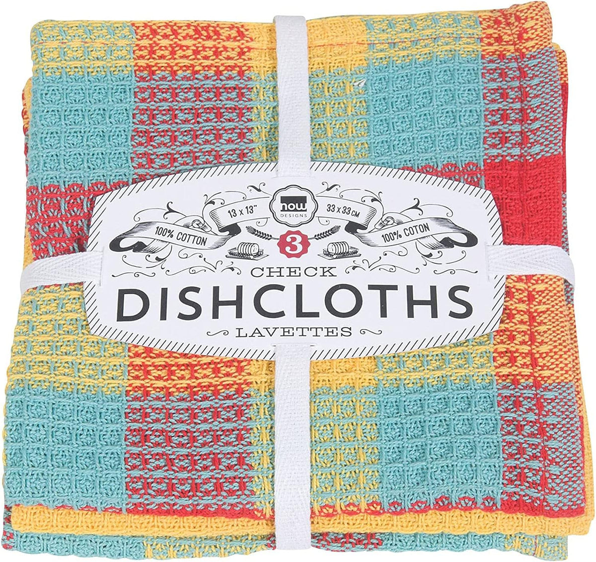 Now Designs Check Dishcloth Set, Cotton, Lemon