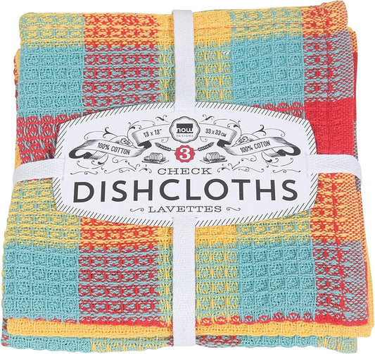 Now Designs Check Dishcloth Set, Cotton, Lemon