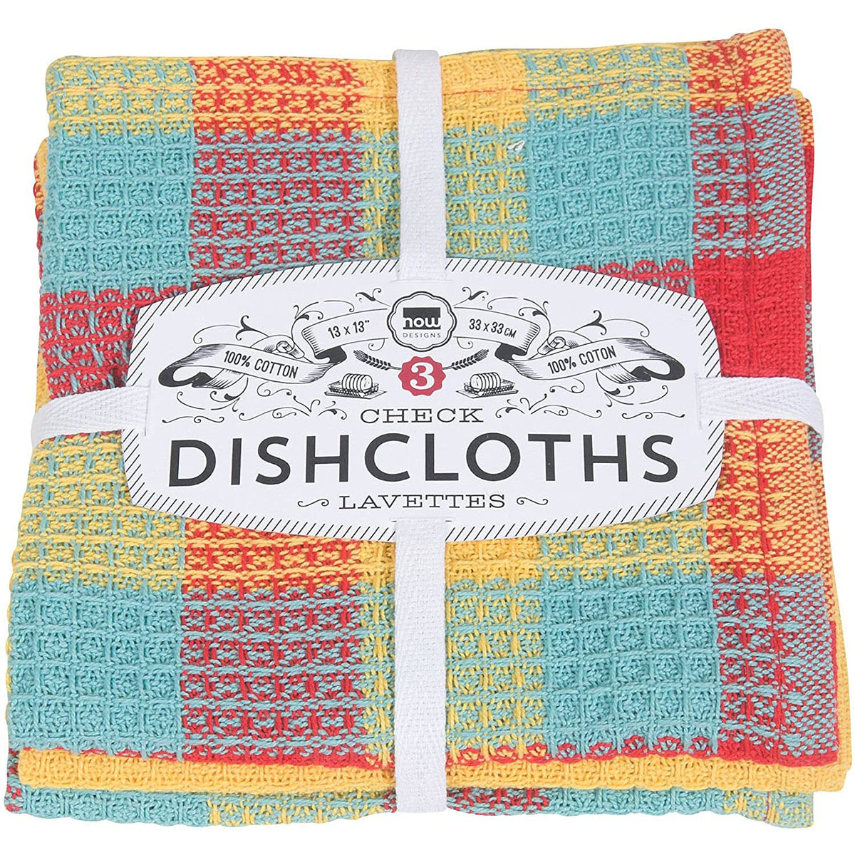 Now Designs Check Dishcloth Set, Cotton, Lemon