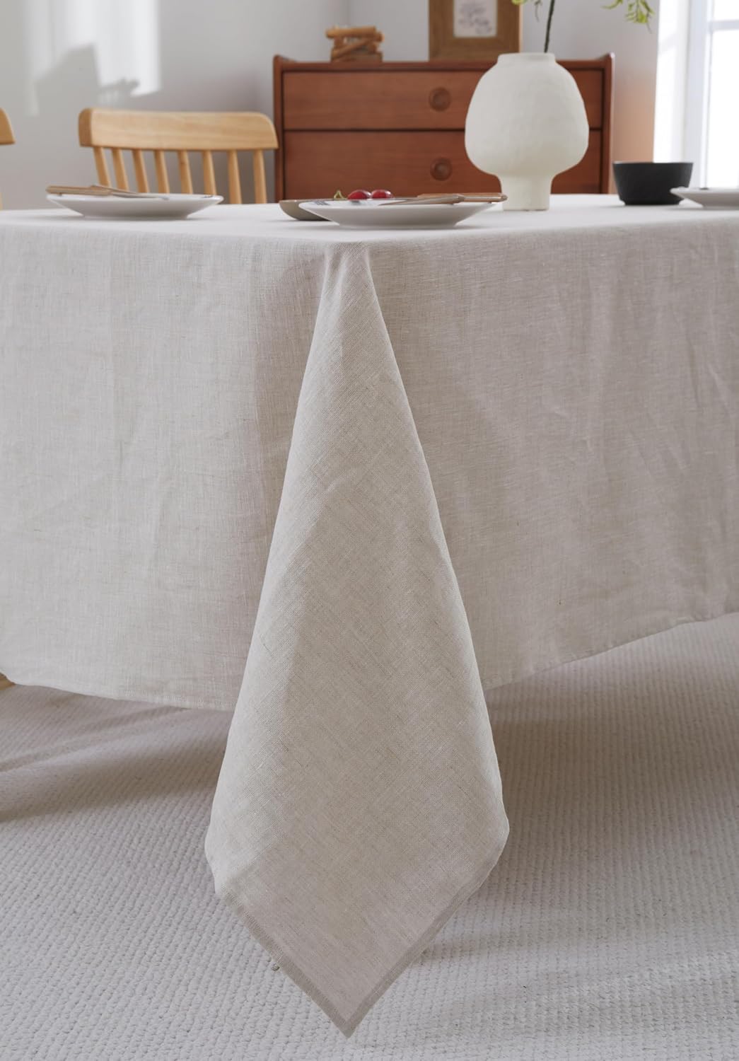 100% French Flax Linen Tablecloths Rectangle 120Lx60W Inch for Dinners, Parties, Easter, Halloween, Camping, Stone Washed, Textured, Machine Washable, 10-12 Sets (60''x120'', Natural Linen)