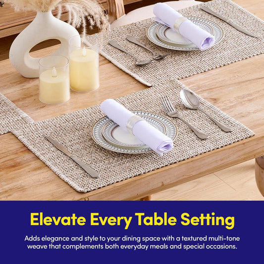 Sweet Home Collection 100% Cotton Placemats for Dining Room Rectangle Two Tone Woven Fabric 13" x 19" Soft Durable Table Mat Set, Set of 6, Eggshell