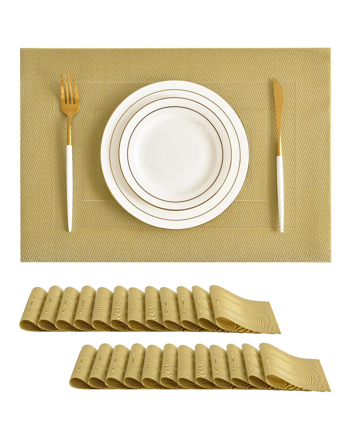Beige Placemats Set of 4 - Heat-Resistant, Non-Slip Table Mats, Washable Woven Vinyl for Indoor & Outdoor Dining