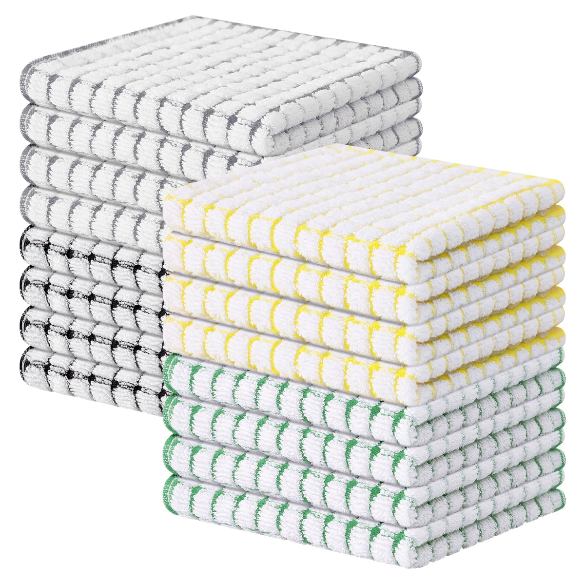 Kitinjoy Cotton 8 Pack Terry Kitchen Dish Cloths, Mixed Color