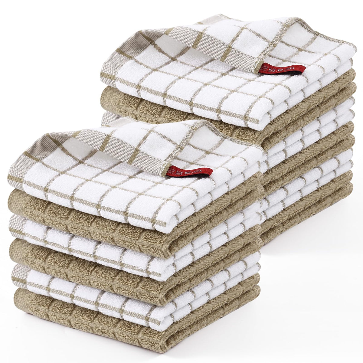 Homaxy Premium Cotton Kitchen Dish Cloths 12"x 12", 6 Pack, Tan