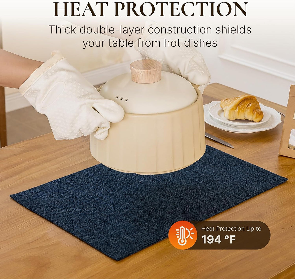 Placemats Set of 6 Machine Washable Cloth Table Mats, 12x18 Inch