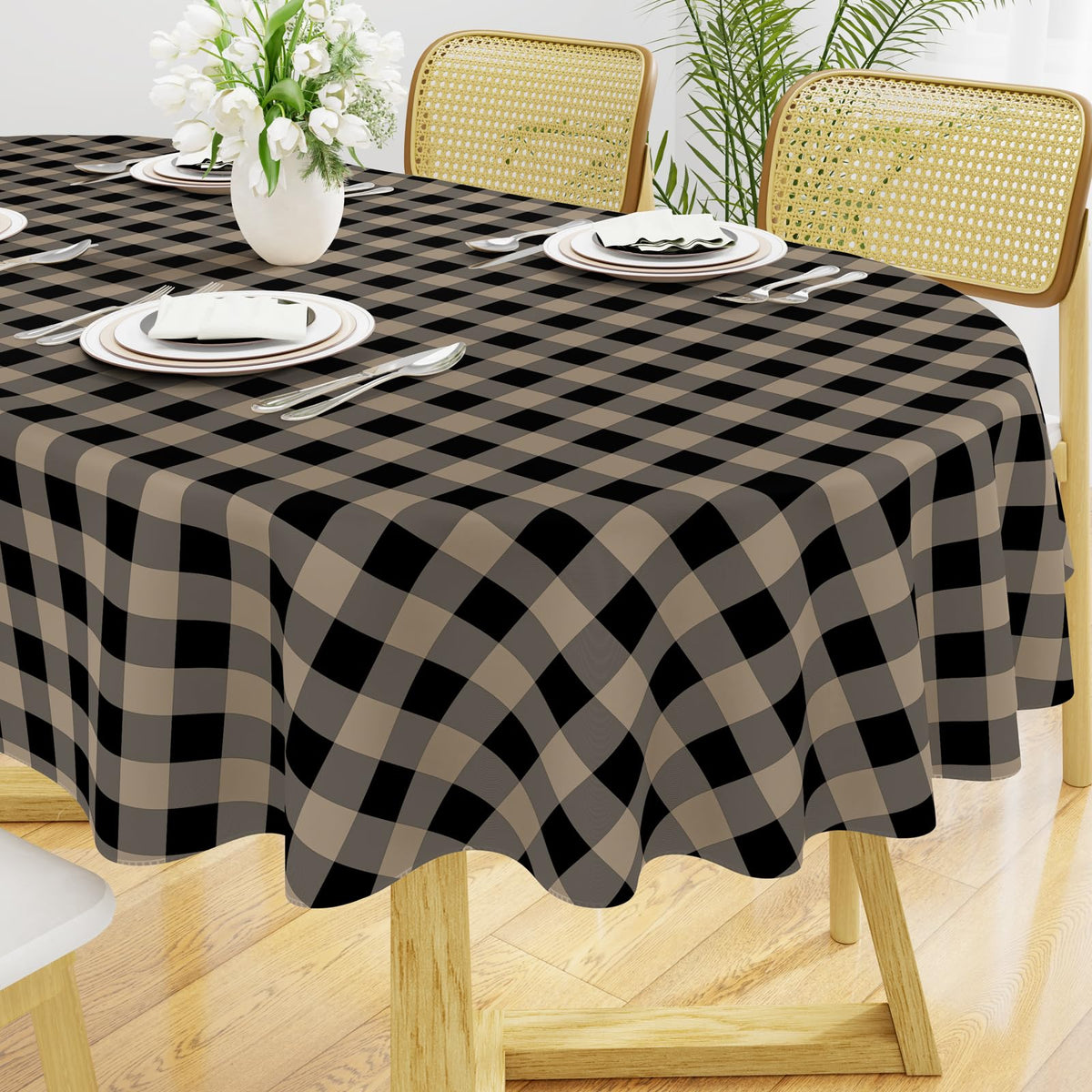 Smiry Fall Tablecloth, Flannel Backed Vinyl Table Cloth, 60"x84"