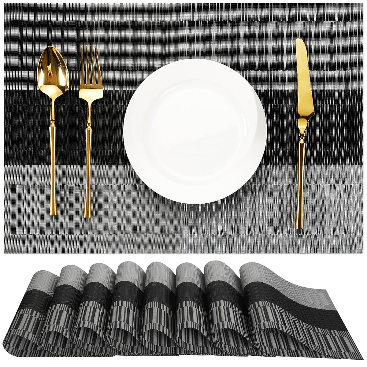 Placemats Set of 6, Vinyl Woven Heat-Resistant Place Mats