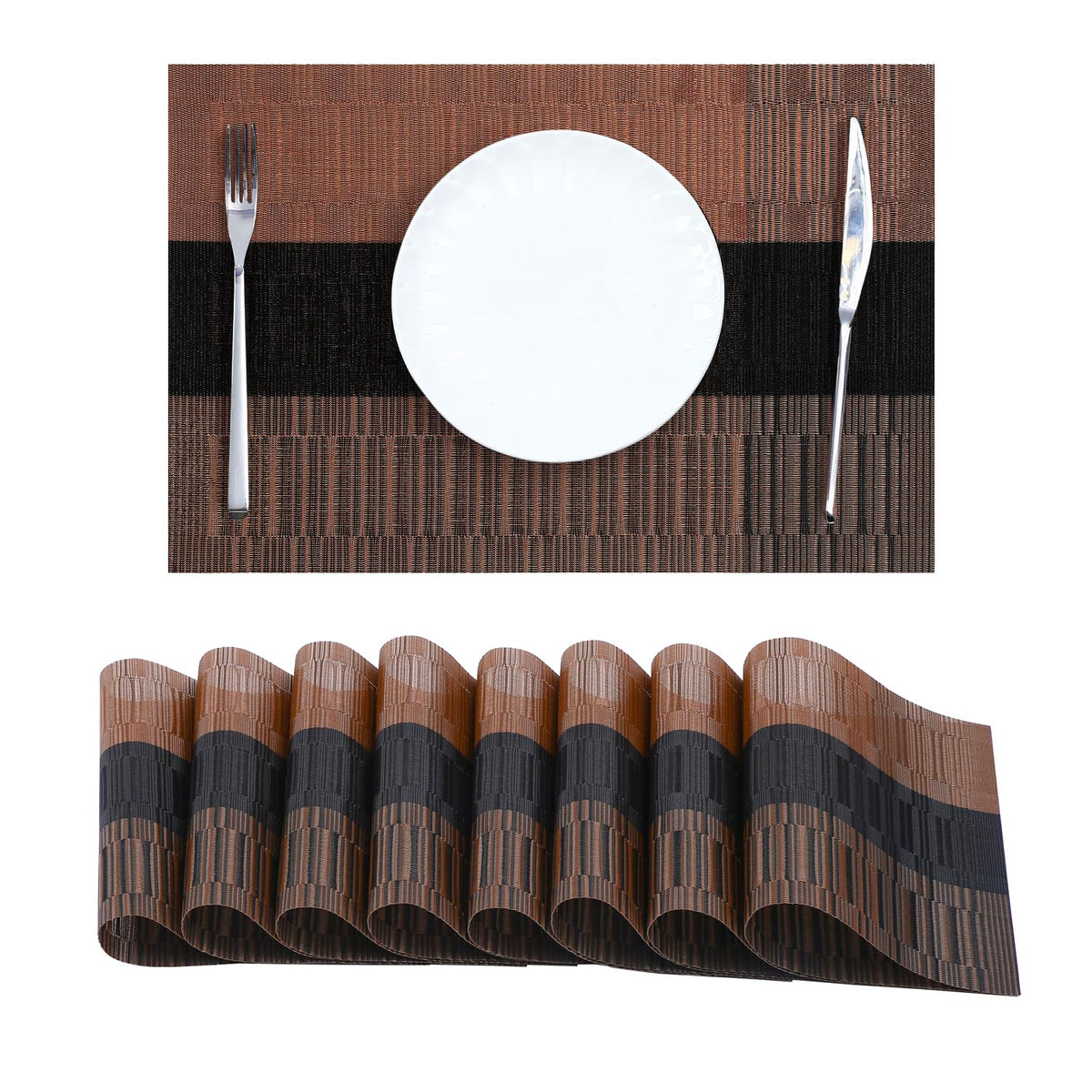 Beige Placemats Set of 4 - Heat-Resistant, Non-Slip Table Mats, Washable Woven Vinyl for Indoor & Outdoor Dining