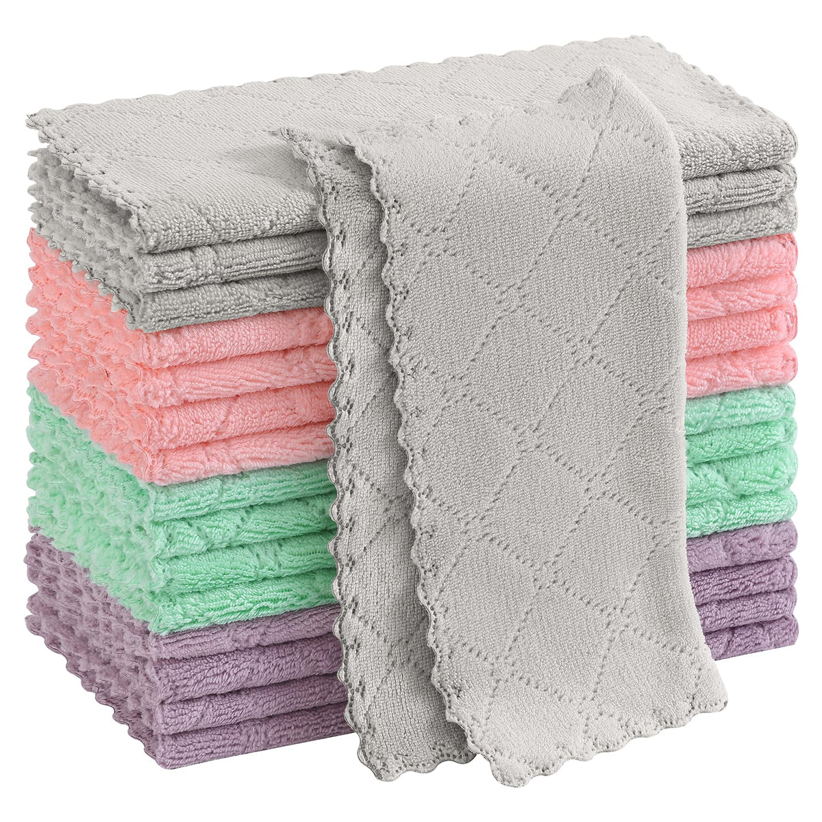 Homaxy 12 Pack Super Soft & Absorbent Dish Cloths, 10" x 10", Grey