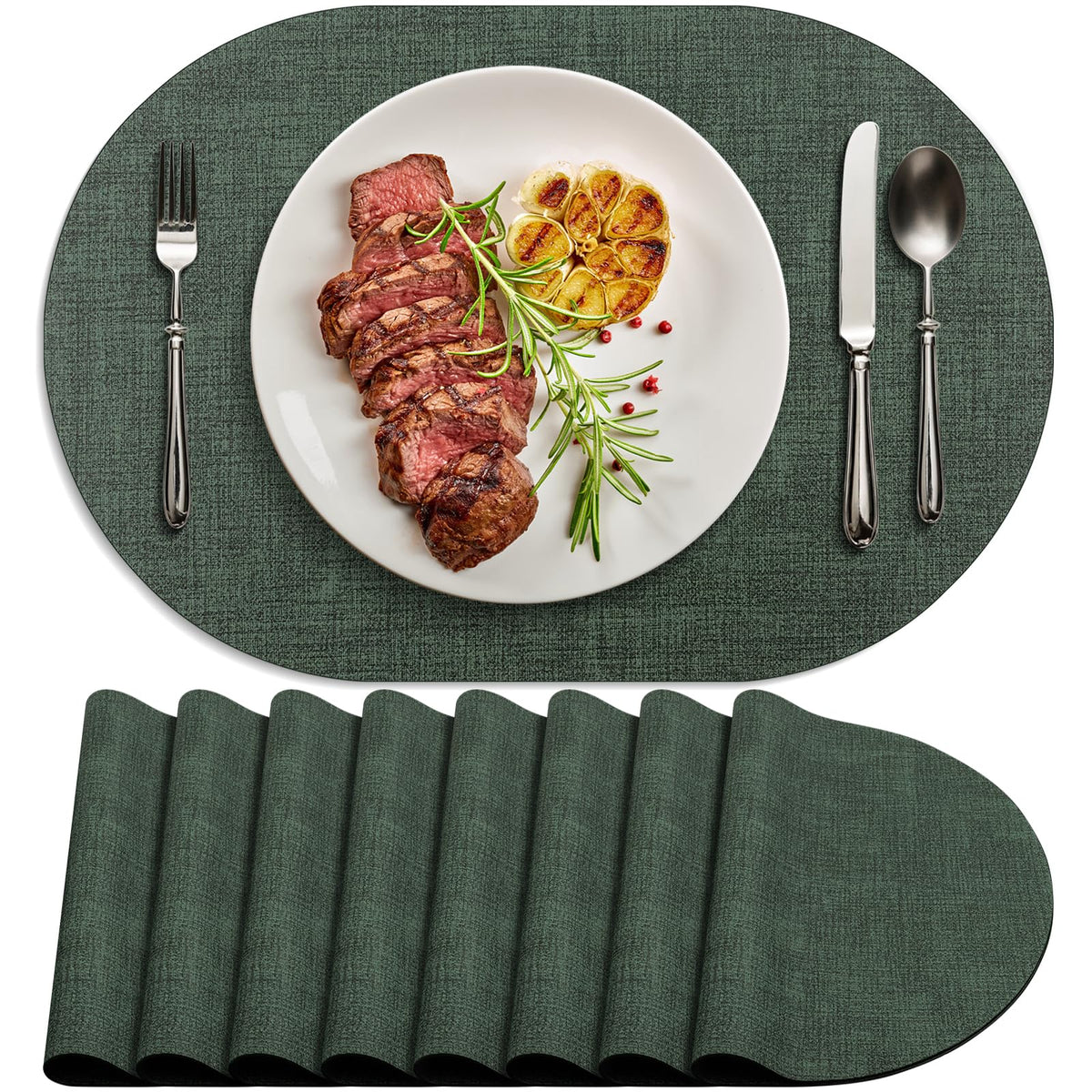 Faux Leather Oval Placemats Set of 4, Beige