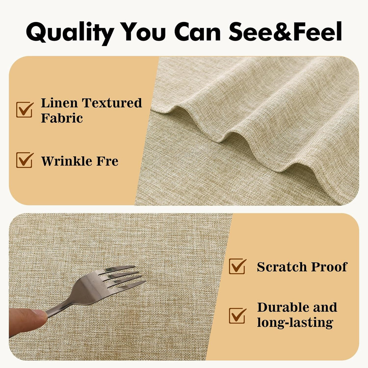 JIUZHEN Faux Linen Rectangle Tablecloth, Wrinkle Stain Resistant Farmhouse Textured Table Cloth Decorative Fabric for Kitchen, Dining, Party, Wedding,Outdoor Use,90 x 132 Inch,Beige