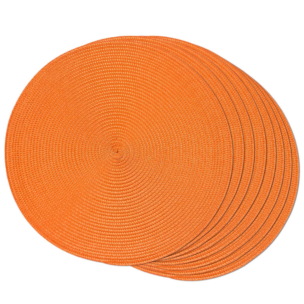 FunWheat Round Braided Placemats Set of 6 Table Mats for Dining Tables Woven Washable Non-Slip Place mats 15 inch(Orange, 6pcs)