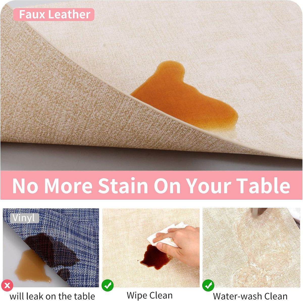 Maxpearl Faux Leather Placemats Set of 6, Easy to Clean, Beige