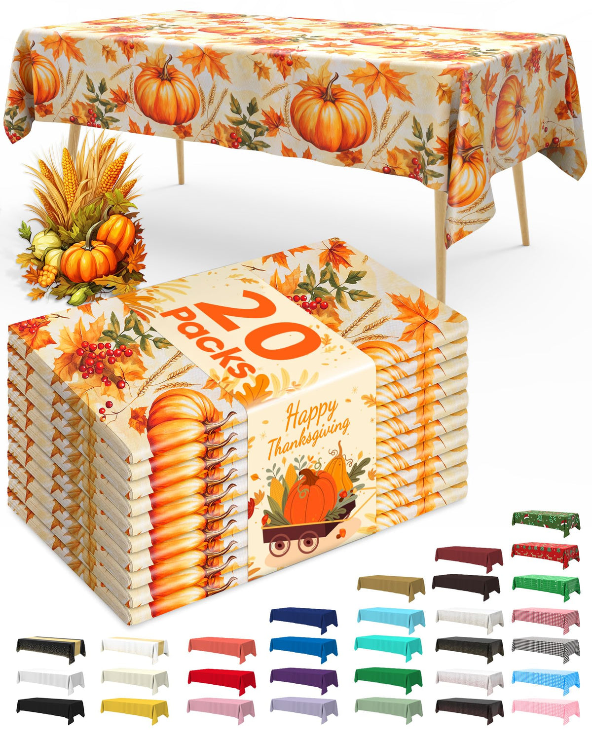 Pureegg 20 Pack Plastic Table Cloth Disposable 54x108 Inch