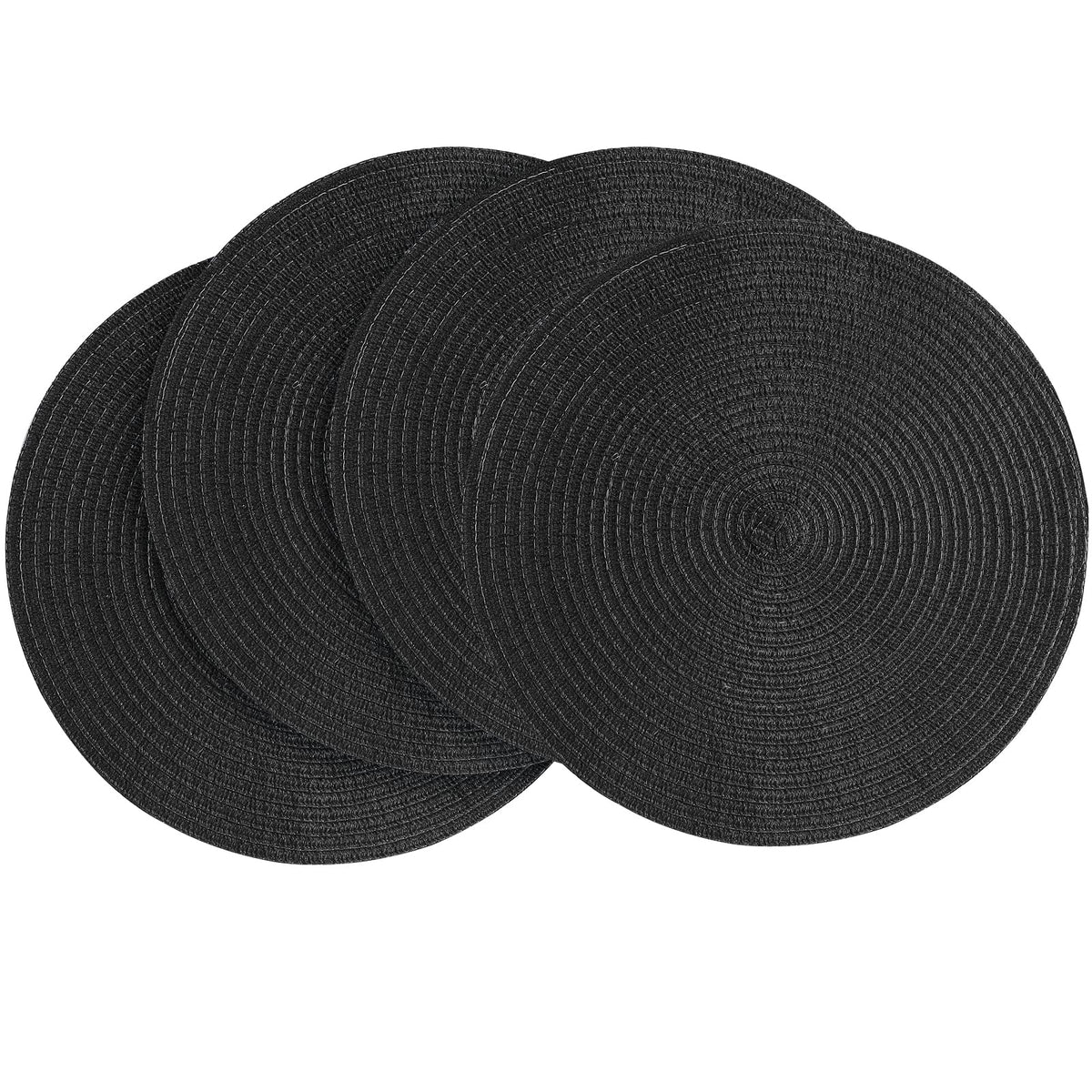 Floroom 15 Inch Round Braided Placemats Set of 4, Washable Heat Resistant Cotton Polyester Circle Place Mats for Kitchen Dining Table - Navy Blue