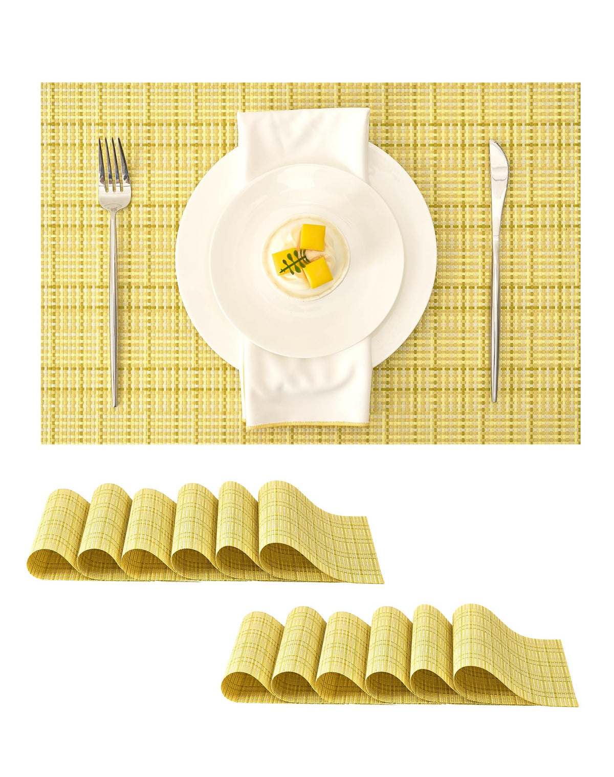 Beige Placemats Set of 6 - Heat-Resistant, Non-Slip Table Mats, Washable Woven Vinyl for Indoor & Outdoor Dining