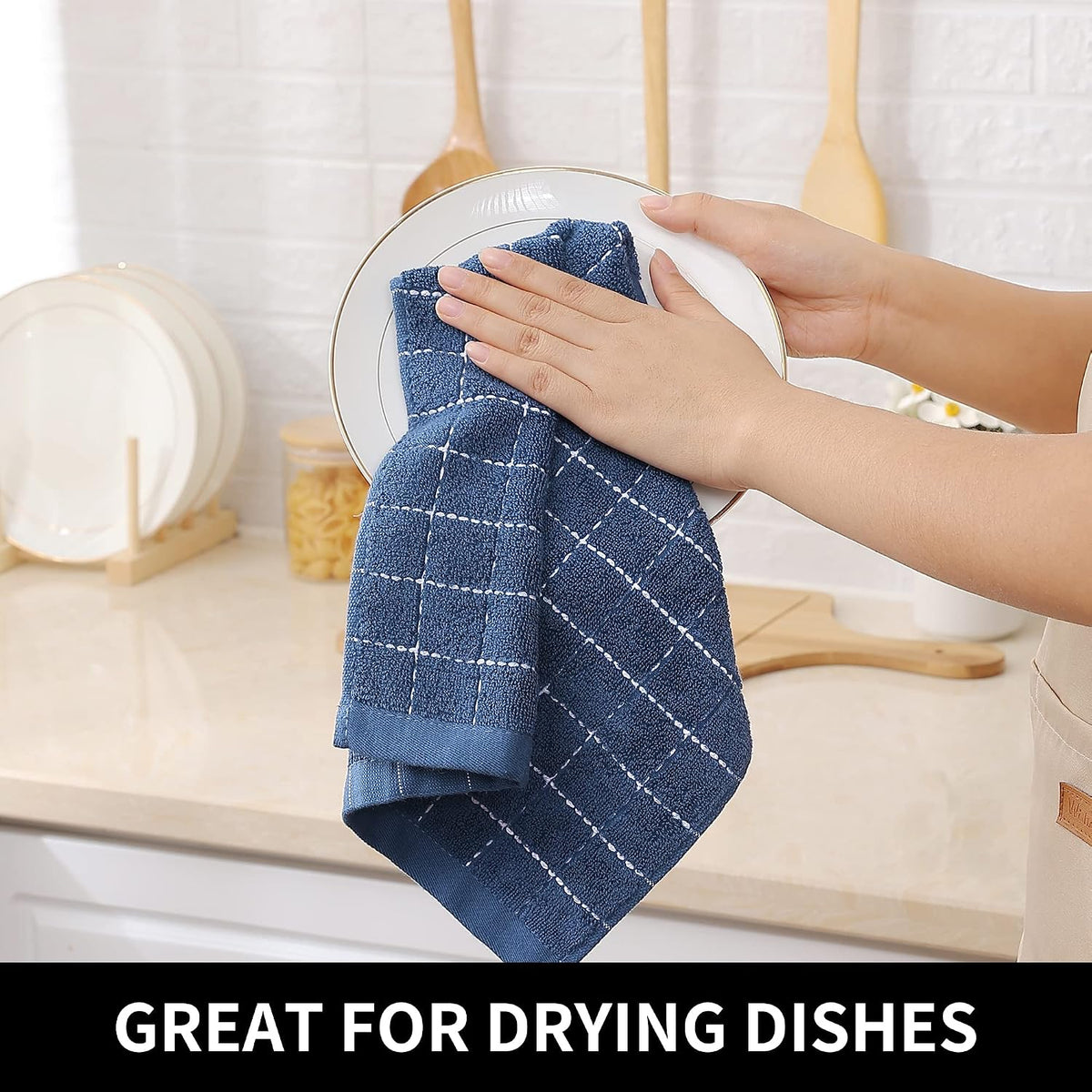 Homaxy 100% Cotton Terry Kitchen Dish Cloths, 6 Pack, Navy Blue
