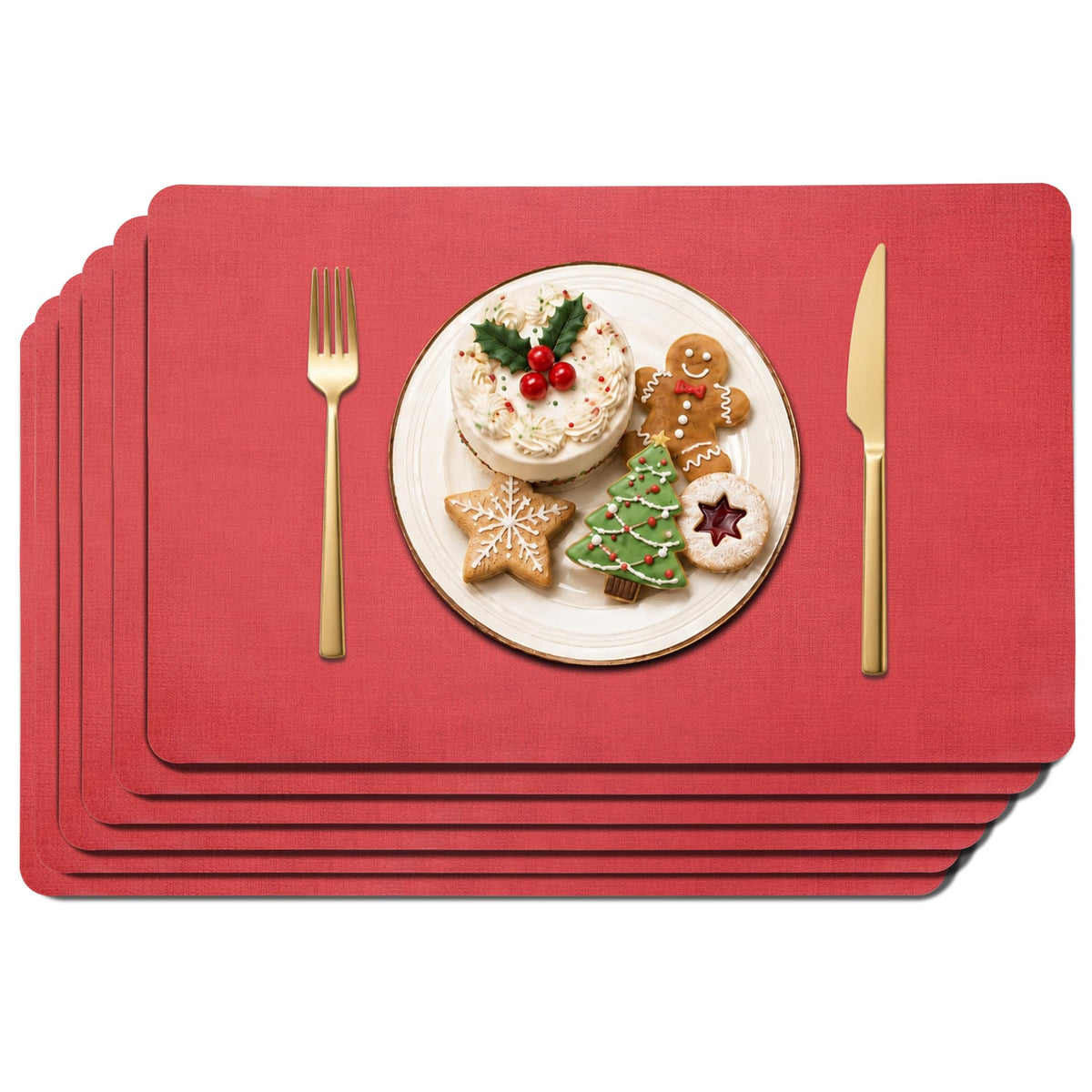Maxpearl Faux Leather Placemats Set of 6, Easy to Clean, Brown