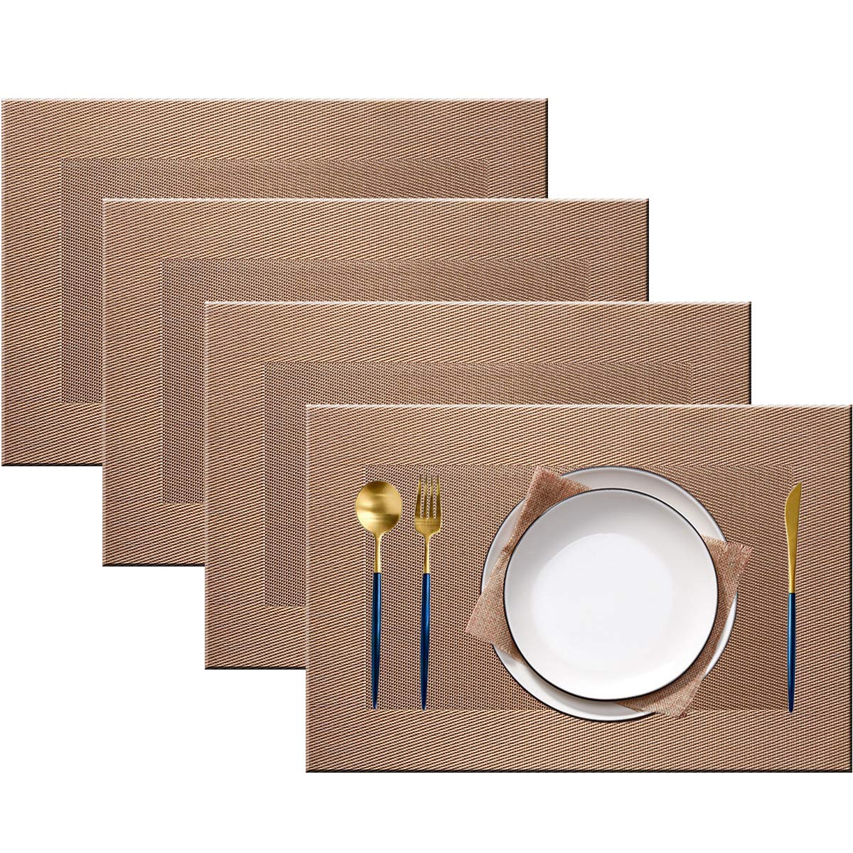 PIGCHCY Placemats,Washable Vinyl Woven Table Mats,Elegant Durable Placemats for Dining Table Set of 4 (18 x 12 inches, Pure Black)