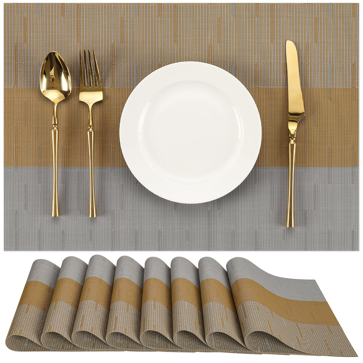 Placemats Set of 6, Vinyl Woven Heat-Resistant Place Mats